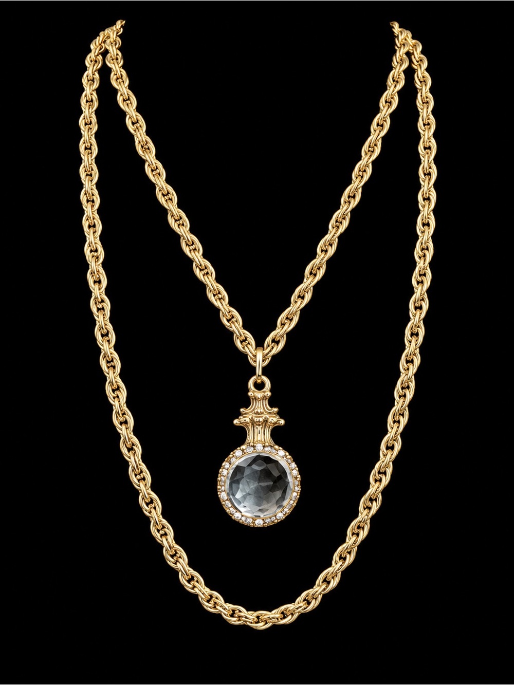 Gold-Tone Double Rope Chain Necklace with Faceted Pendant